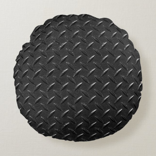 fluted metallic texture in black colour round pillow (Front)