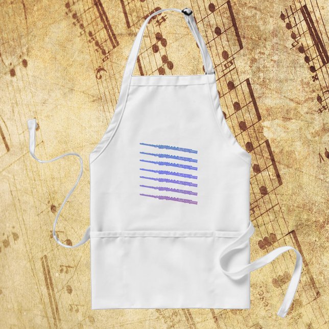 Flutes Musical Pink Blue Purple Standard Apron (An apron with blue, pink and purple flutes.)