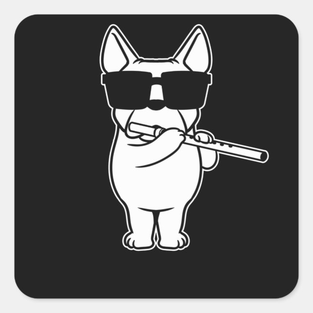 Flutist Flute Player Dog With Flute Square Sticker (Front)
