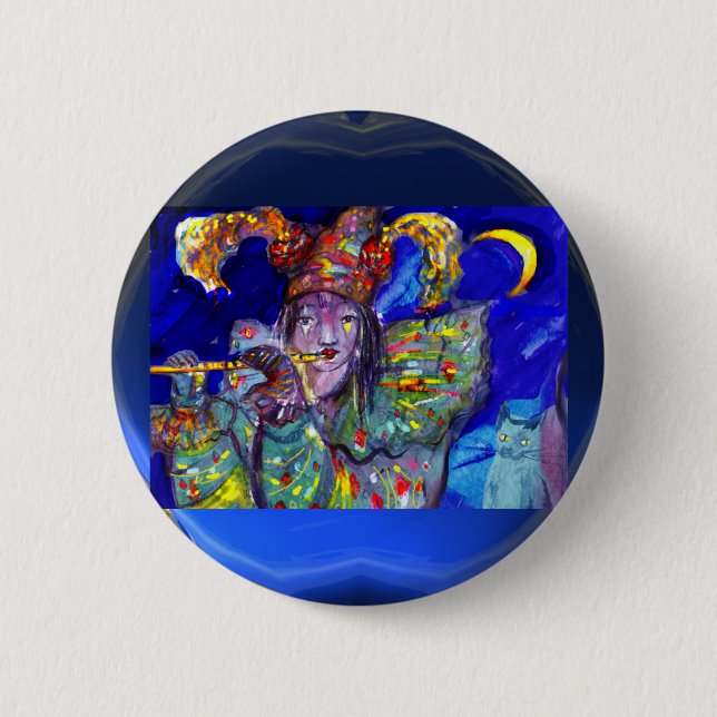 FLUTIST IN BLUE / Venetian Carnival Night 2 Inch Round Button (Front)