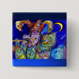 FLUTIST IN BLUE / Venetian Carnival Night 2 Inch Square Button
