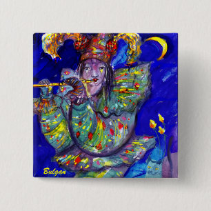 FLUTIST IN BLUE / Venetian Carnival Night 2 Inch Square Button