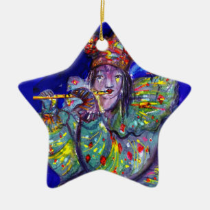 FLUTIST IN BLUE / Venetian Carnival Night Ceramic Ornament