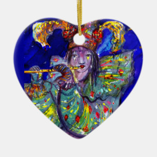 FLUTIST IN BLUE / Venetian Carnival Night Ceramic Ornament