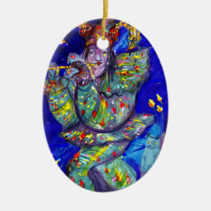 FLUTIST IN BLUE / Venetian Carnival Night Ceramic Ornament