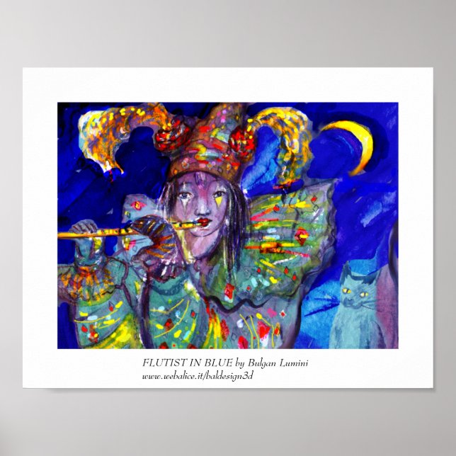 FLUTIST IN BLUE / Venetian Carnival Night Poster (Front)