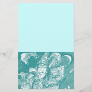 FLUTIST IN BLUE / Venetian Carnival Night Stationery