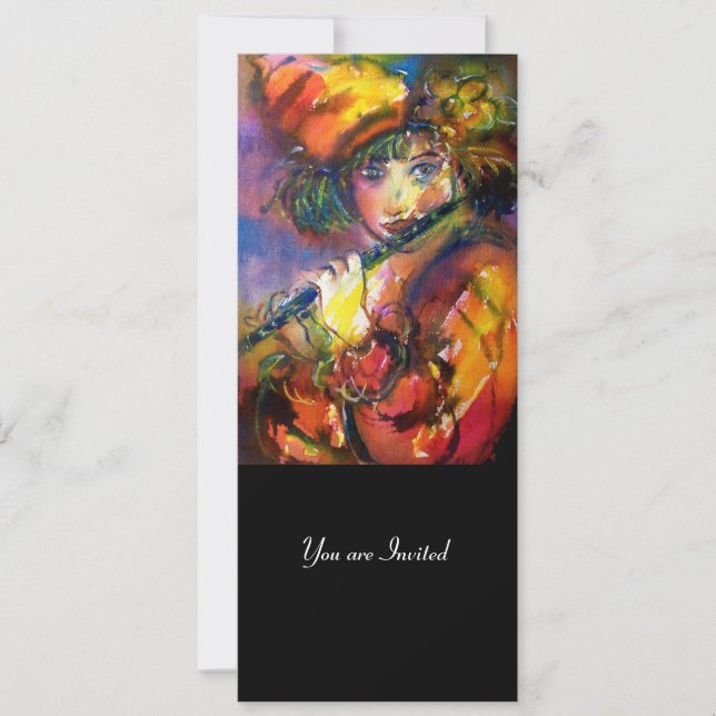 FLUTIST PORTRAIT Masquerade Party Programme Invitation (Front)