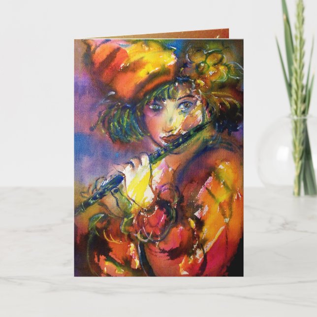 FLUTIST PORTRAIT / Venetian Masquerade Card (Front)