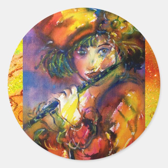 FLUTIST PORTRAIT / Venetian Masquerade Classic Round Sticker (Front)