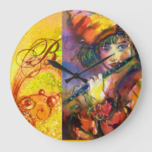 FLUTIST PORTRAIT / Venetian Masquerade Monogram Large Clock