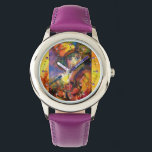 FLUTIST PORTRAIT / Venetian Masquerade Watch<br><div class="desc">Colourful , whimsical and vibrant watercolor painting in bright red, brown, yellow, orange, green colours with gold and silver foil  .</div>