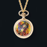 FLUTIST PORTRAIT / Venetian Masquerade Watch<br><div class="desc">Colourful , whimsical and vibrant watercolor painting in bright red, brown, yellow, orange, green colours with gold and silver foil  .</div>