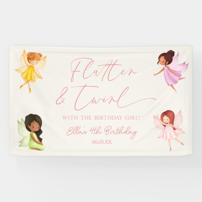 Flutter and Twirl Enchanted Fairy Birthday Party Banner (Horizontal)