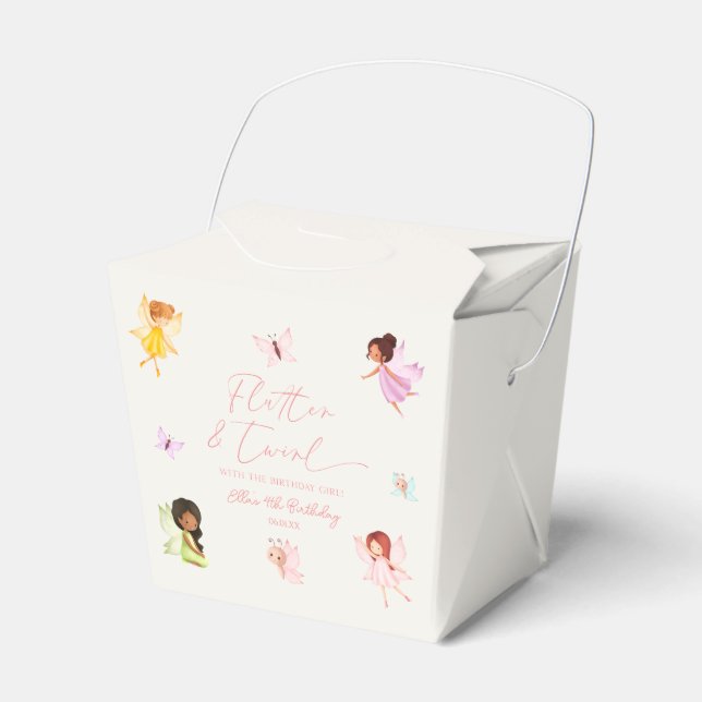 Flutter and Twirl Enchanted Fairy Birthday Party Favor Box (Front Side)