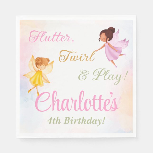 Flutter and Twirl Fairy Birthday Party Napkins (Front)