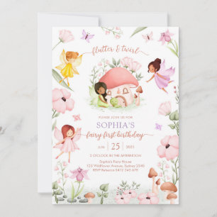Flutter and Twirl Fairy First 1st Birthday Invitation