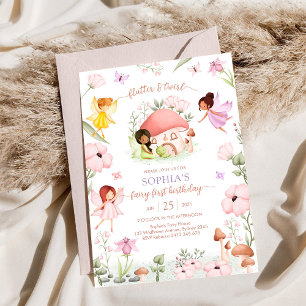 Flutter and Twirl Fairy First 1st Birthday Invitation