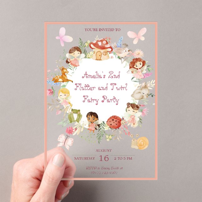 Flutter and Twirl Fairy Garden Birthday Invitation (Insitu (Handheld))