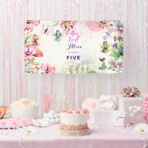 Flutter and twirl Fairy garden watercolor birthday Banner