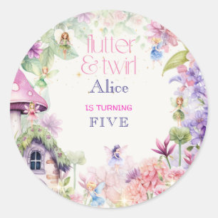Flutter and twirl Fairy garden watercolor birthday Classic Round Sticker
