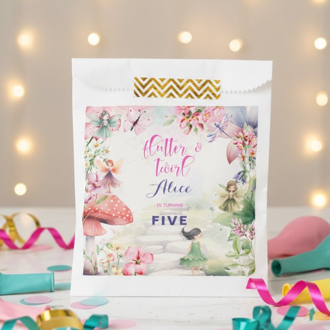 Flutter and twirl Fairy garden watercolor birthday Favour Bag (Creator Uploaded)