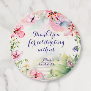 Flutter and twirl Fairy garden watercolor birthday Favour Tags