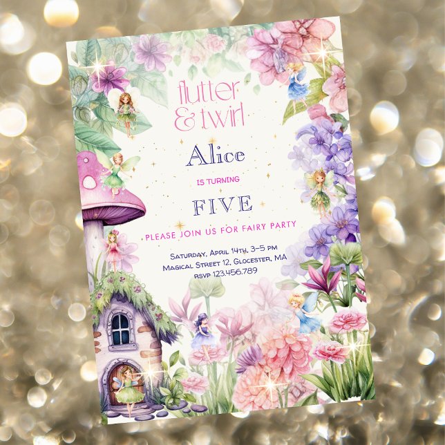 Flutter and twirl Fairy garden watercolor birthday Invitation (Creator Uploaded)
