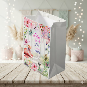 Flutter and twirl Fairy garden watercolor birthday Medium Gift Bag