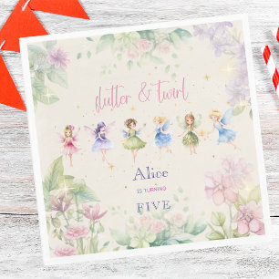 Flutter and twirl Fairy garden watercolor birthday Napkin