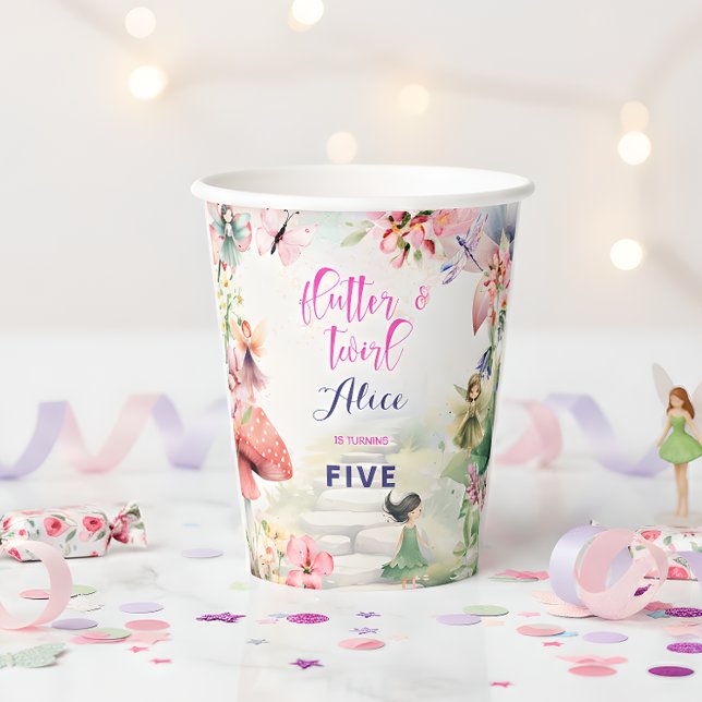 Flutter and twirl Fairy garden watercolor birthday Paper Cups (Creator Uploaded)