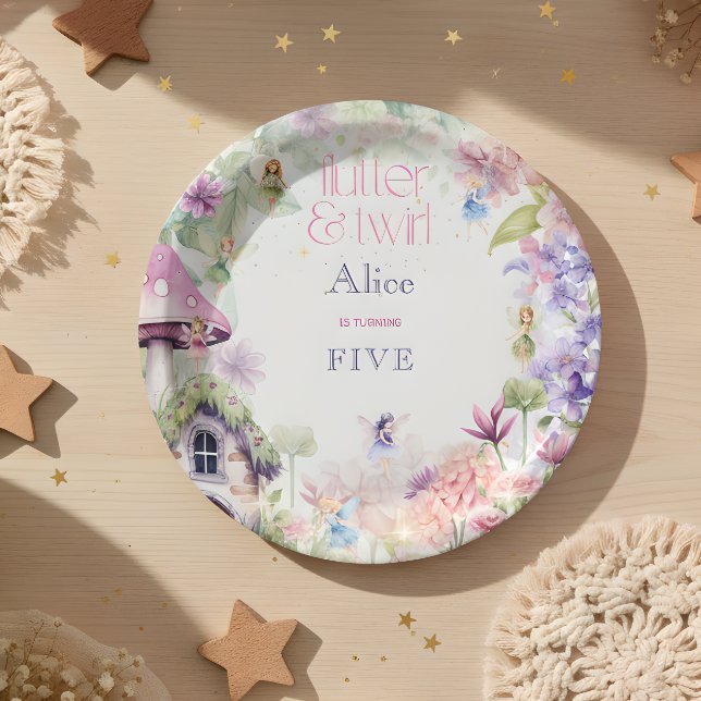 Flutter and twirl Fairy garden watercolor birthday Paper Plate (Creator Uploaded)