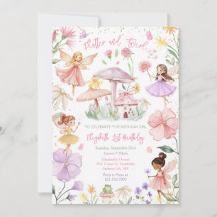 Flutter And Twirl Fairy Girl Birthday Invitation