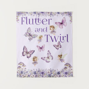 Flutter and Twirl Purple Fairy Party Backdrop  Tapestry