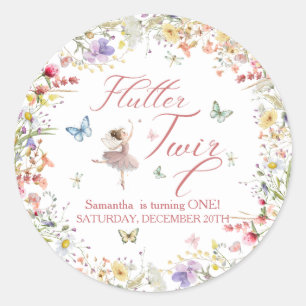 Flutter and Twirl Wildflower Fairy 1st Birthday Classic Round Sticker