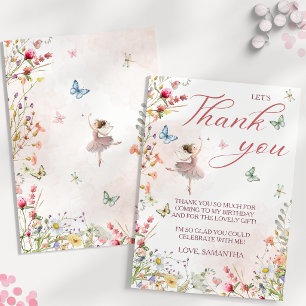 Flutter and Twirl Wildflower Fairy 1st Birthday Thank You Card