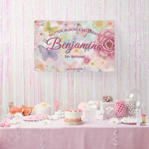 Flutter Bloom Celebrate Pink Purple Girls Party Banner