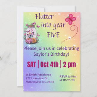flutter into year five invitation
