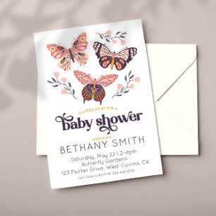 Flutter On Over Butterfly Baby Shower Invitation