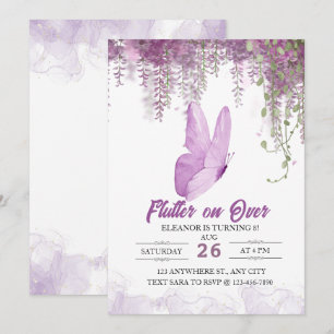 Flutter On Over Butterfly Girl Birthday Invitation