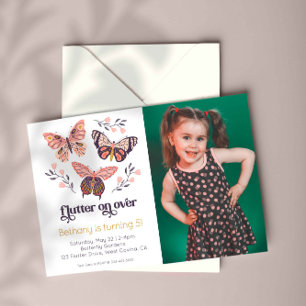 Flutter On Over Butterfly PhotoBirthday Invitation