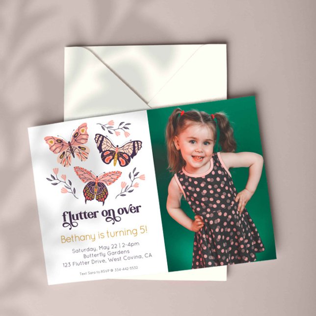 Flutter On Over Butterfly PhotoBirthday Invitation (Creator Uploaded)