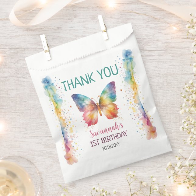 Flutter On Over Rainbow Butterfly 1st Birthday Favour Bag (Clipped)