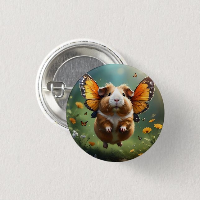 "Flutter Paws: The Guinea Pig Takes Flight" 1 Inch Round Button (Front & Back)