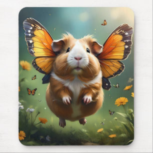 "Flutter Paws: The Guinea Pig Takes Flight" Mouse Pad