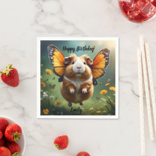 "Flutter Paws: The Guinea Pig Takes Flight" Napkin