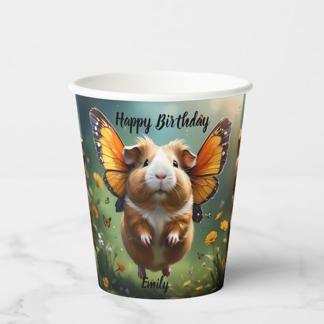 "Flutter Paws: The Guinea Pig Takes Flight" Paper Cups (Front)