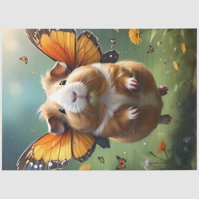 "Flutter Paws: The Guinea Pig Takes Flight" Tissue Paper (Front)