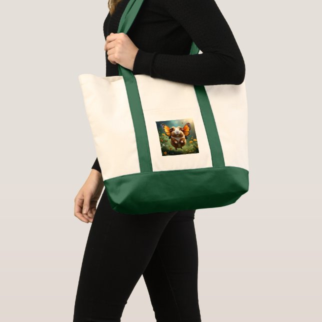 "Flutter Paws: The Guinea Pig Takes Flight" Tote Bag (Front (Product))