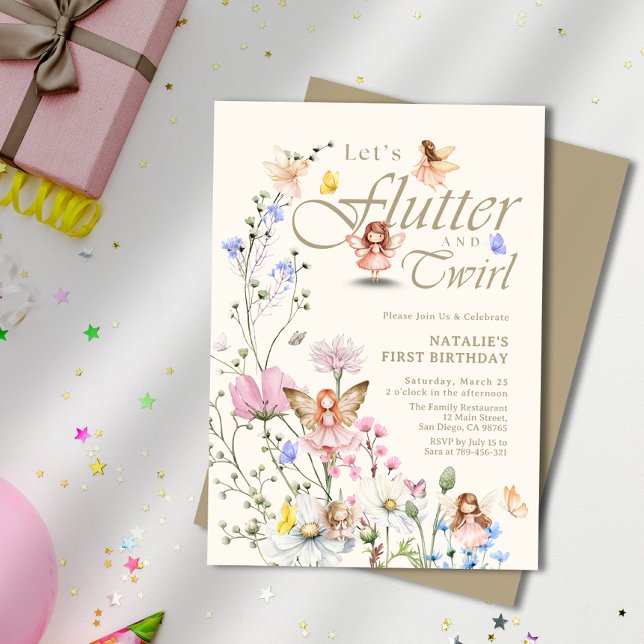 Flutter & Twirl Forest Fairy Girl's First Birthday Invitation (Flutter & Twirl Forest Fairy Girl's First Birthday Invitation)